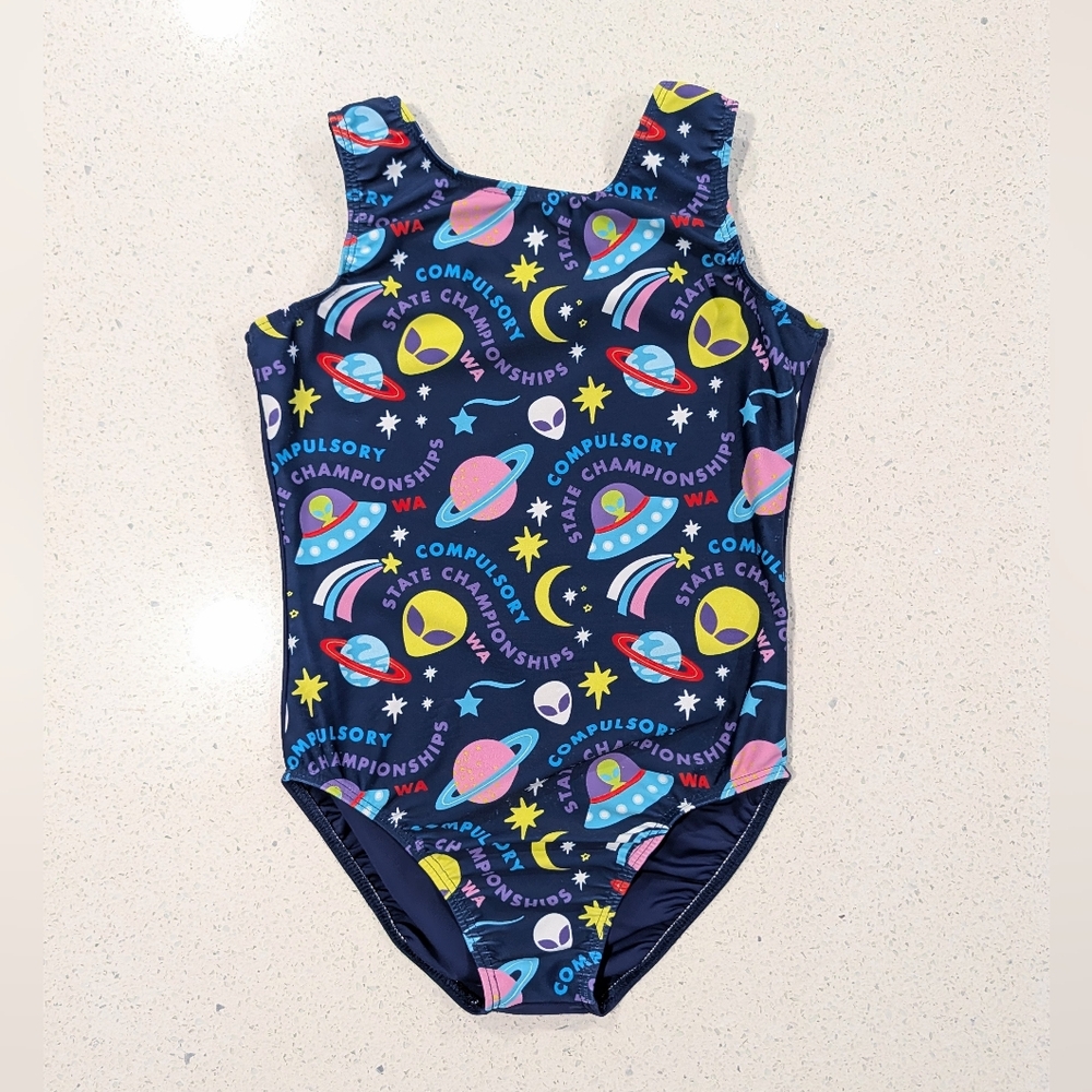 ADORABLE Destira Gymnastics Dance Leotard CL Large FlipSide UFO SPACE ALIEN 👽🛸
